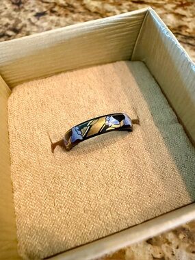 Vintage Michaela Frey Enamel Ring - Monet Iris - Size 7.25 Near Mint